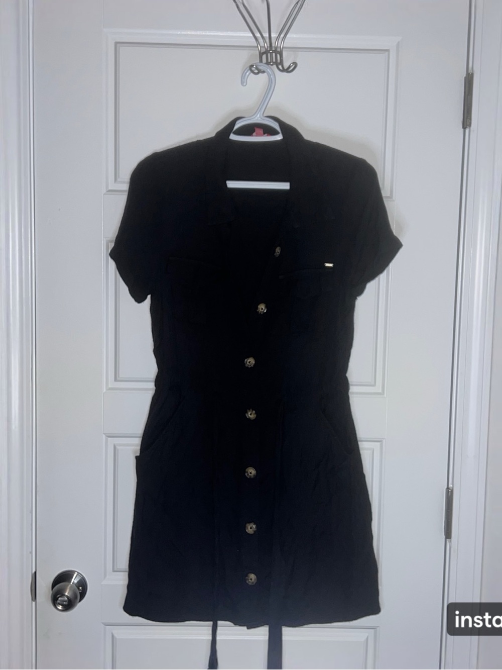 Guess Black Short-Sleeve Button-Front Mini Dress